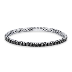 Bracelet tennis élastique en or blanc 18k avec diamants noirs