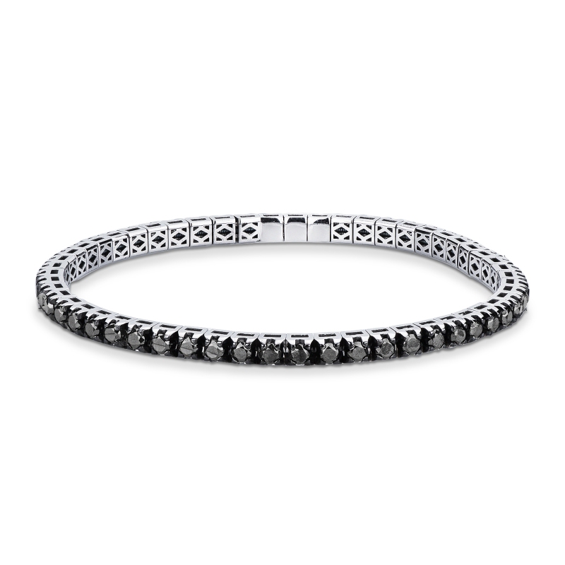 Bracelet tennis élastique en or blanc 18k avec diamants noirs