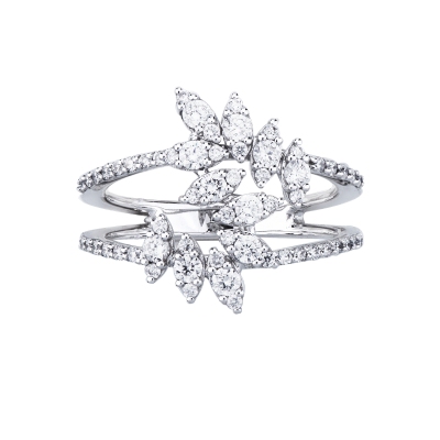 Bague design deux rangs en or blanc 18k avec diamants