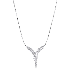 Collier en Y semi-rigide en cascade en or blanc 18k avec diamants