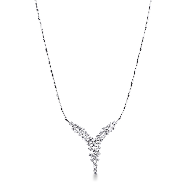 Collier en Y semi-rigide en cascade en or blanc 18k avec diamants