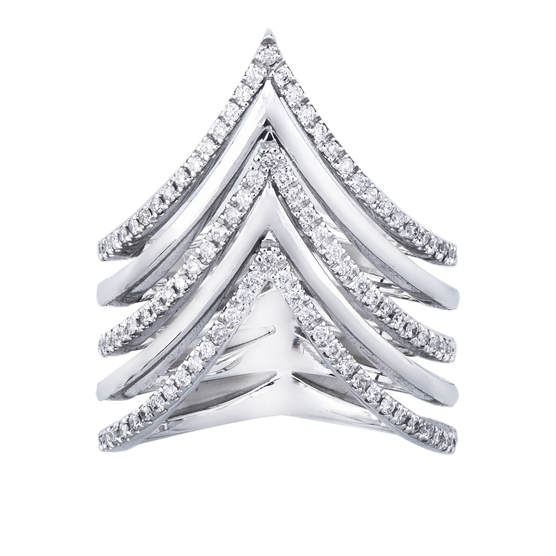 Bague cinq rangs en or blanc 18k avec diamants