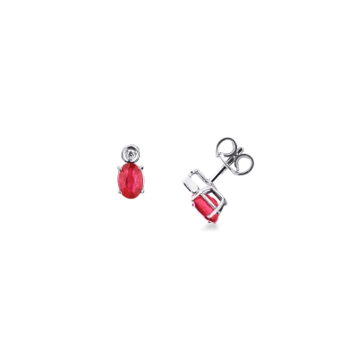 Puces en or blanc 18k avec rubis taille ovale et diamants