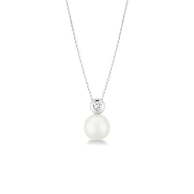 Collier en or blanc 18k avec perle naturelle et diamant brillant