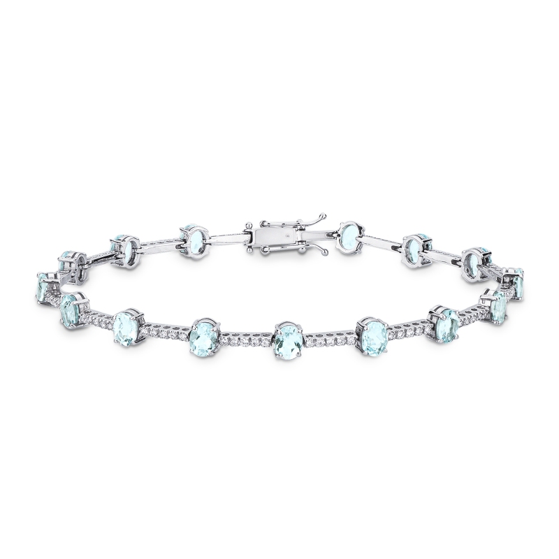 Bracelet alterne en or blanc 18k avec aiguemarines et diamants