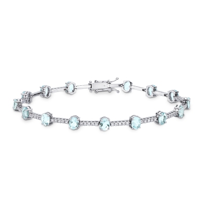 Bracelet alterne en or blanc 18k avec aiguemarines et diamants
