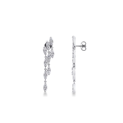 Boucles pendantes trois rangs or blanc 18k avec diamants