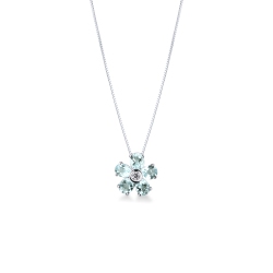 Collier fleur avec aigue-marine et diamant central en or blanc 18k