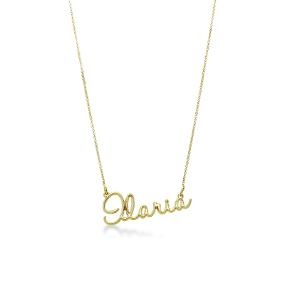 Collier personnalisable avec prenom en cursive stylisee en or jaune 18k