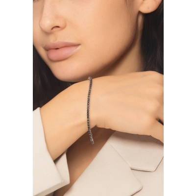 Bracelet tennis elastique en or blanc 18k avec diamants noirs