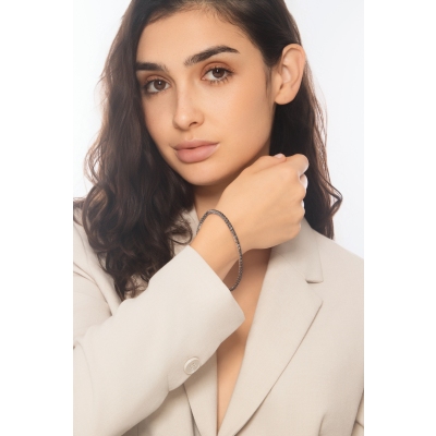 Bracelet tennis elastique avec diamants noirs en or blanc 750