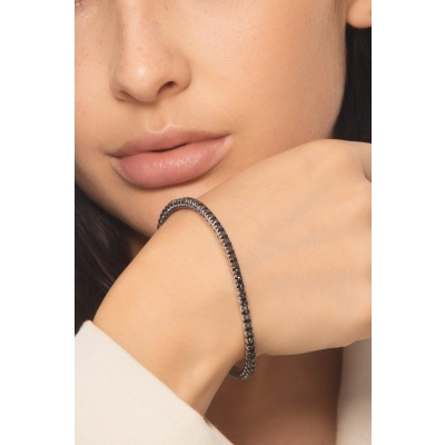 Bracelet elastique en or blanc 18k avec diamants noirs