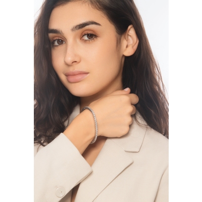 Bracelet en or blanc 18k avec diamants tennis élastique