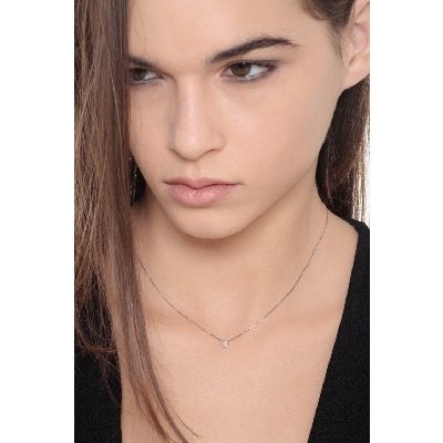Pendentif solitaire diamant 0.07 ct or blanc 18k 