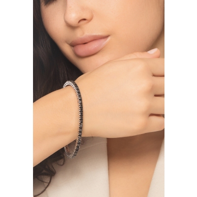 Bracelet tennis élastique en or blanc 18k avec diamants noirs