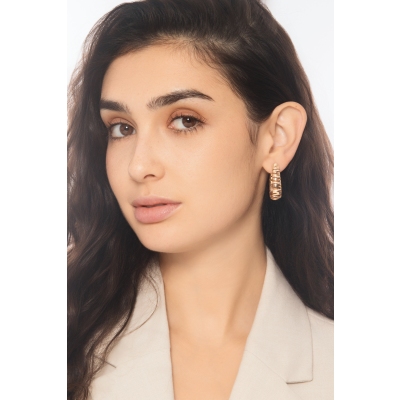 Boucles or rose 18k avec diamants et finition striée