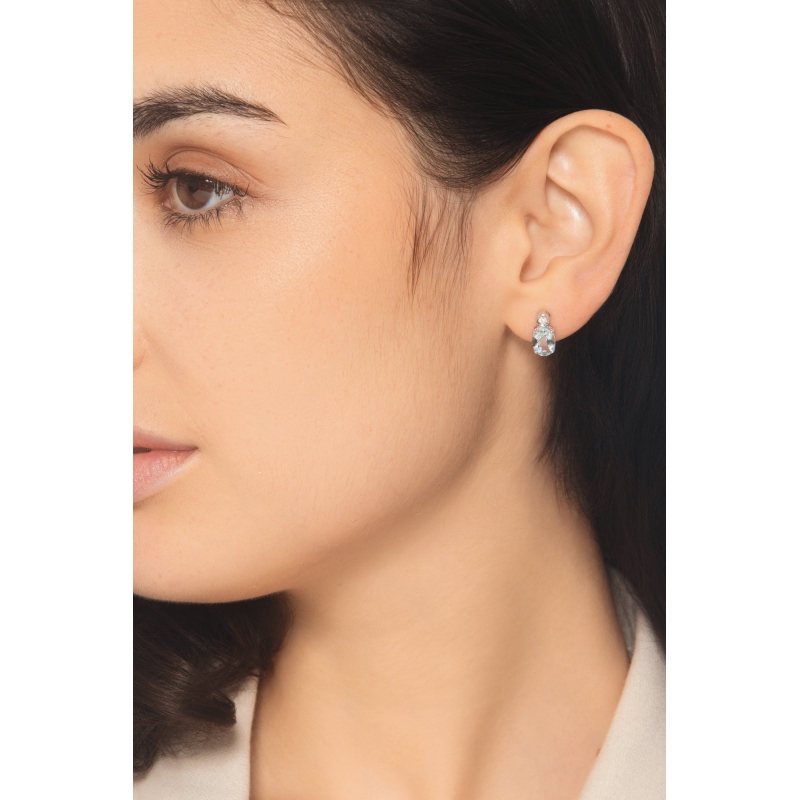 Puces en or blanc 18k avec aigue-marines avec diamant