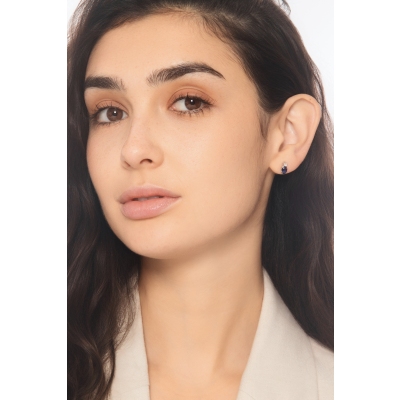 Puces en or blanc 750 avec saphirs bleus et diamant