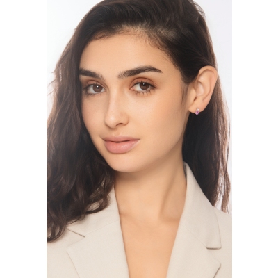 Puces en or blanc 18k avec saphir rose ovale et diamant