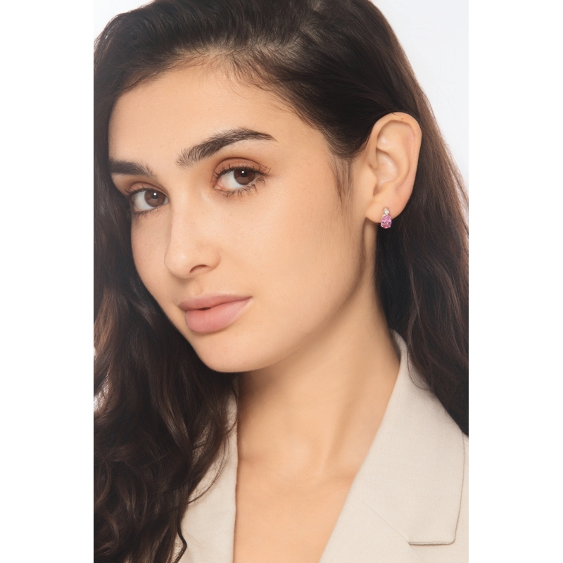 Boucles doreilles en or blanc 18k avec saphir rose et diamant