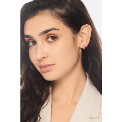 Boucles doreilles en or blanc 18k avec saphir rose et diamant