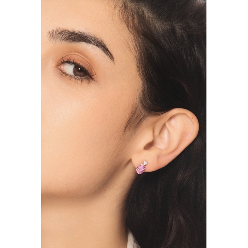 Boucles doreilles en or blanc 18k avec saphir rose et diamant