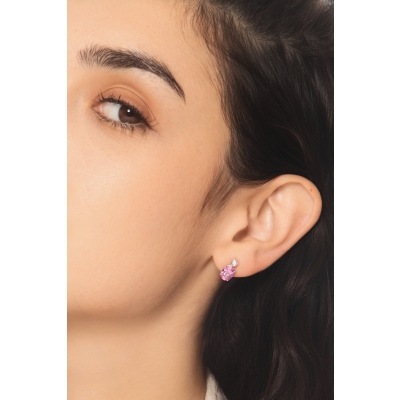 Boucles doreilles en or blanc 18k avec saphir rose et diamant