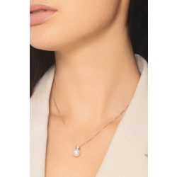Collier en or blanc 18k avec perle naturelle et diamant brillant 2