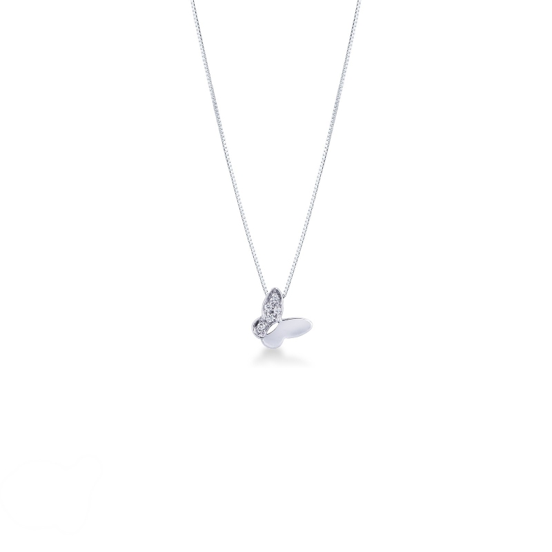 Collier en or blanc 18k avec pendentif papillon et diamants 8x8 mm