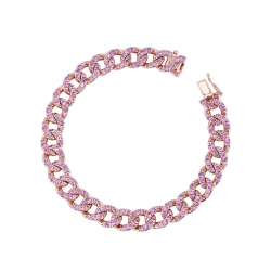 Bracelet maille gourmette en or rose 18k avec saphirs roses