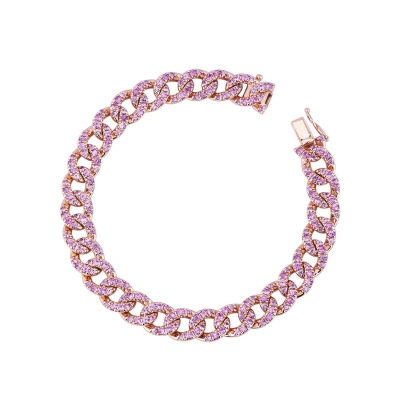 Bracelet maille gourmette en or rose 18k avec saphirs roses