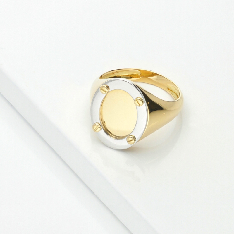 Bague homme ovale en or blanc et jaune 18k