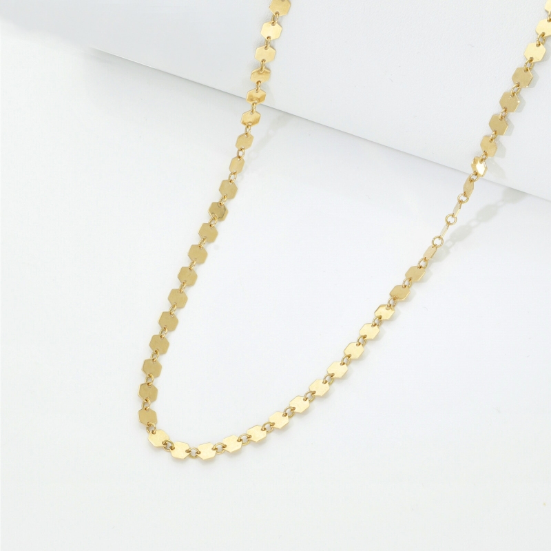 Collier fantaisie hexagonal en or jaune 18k