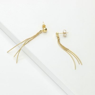 Boucles d’oreilles pendantes en or jaune 18k avec perles et barres 