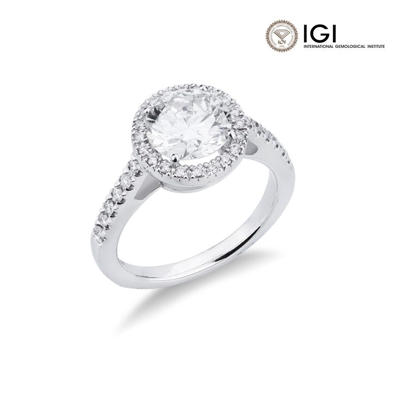 Bague solitaire avec diamant central GIA 2.00 ct en or blanc 18K