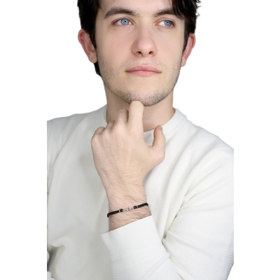 Bracelet tissu noir avec nœud en or blanc et rose 18k