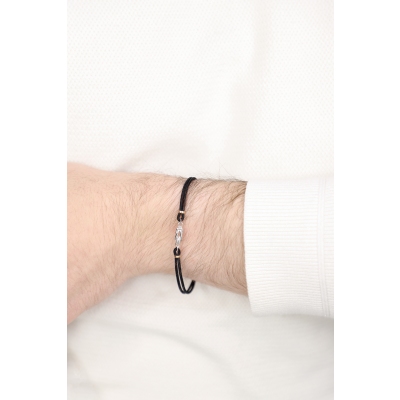 Bracelet tissu noir avec nœud en or blanc et rose 18k