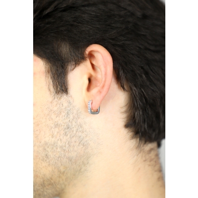 Boucle d’oreille unique rectangulaire en or blanc 18k diamants