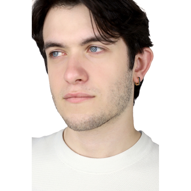 Mono boucle d’oreille en or jaune 18ct diamants noirs