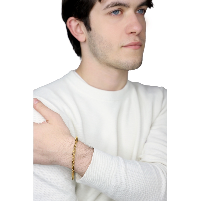 Bracelet chaîne en or jaune 18k avec design géométrique
