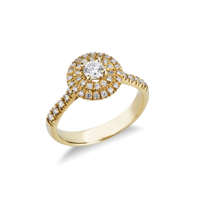Bague centrale en or jaune avec diamants