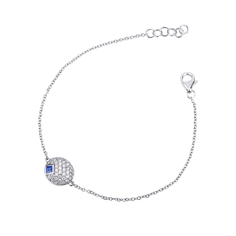 Bracelet avec pendentif ovale en diamants et saphir bleu