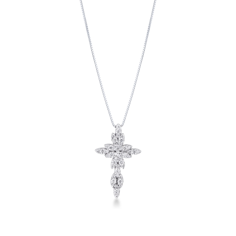 Collier en or blanc avec croix en diamants