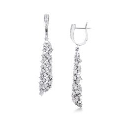 Boucles d’oreilles pendantes en or blanc 18k avec diamants en tissu