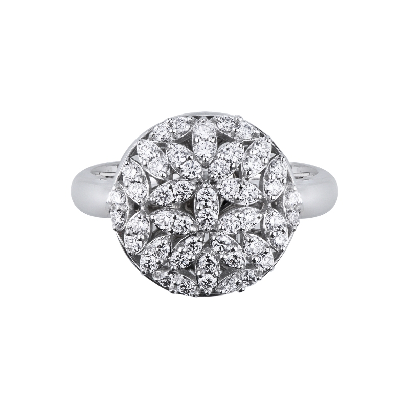 Bague ronde en or blanc 750 avec diamants