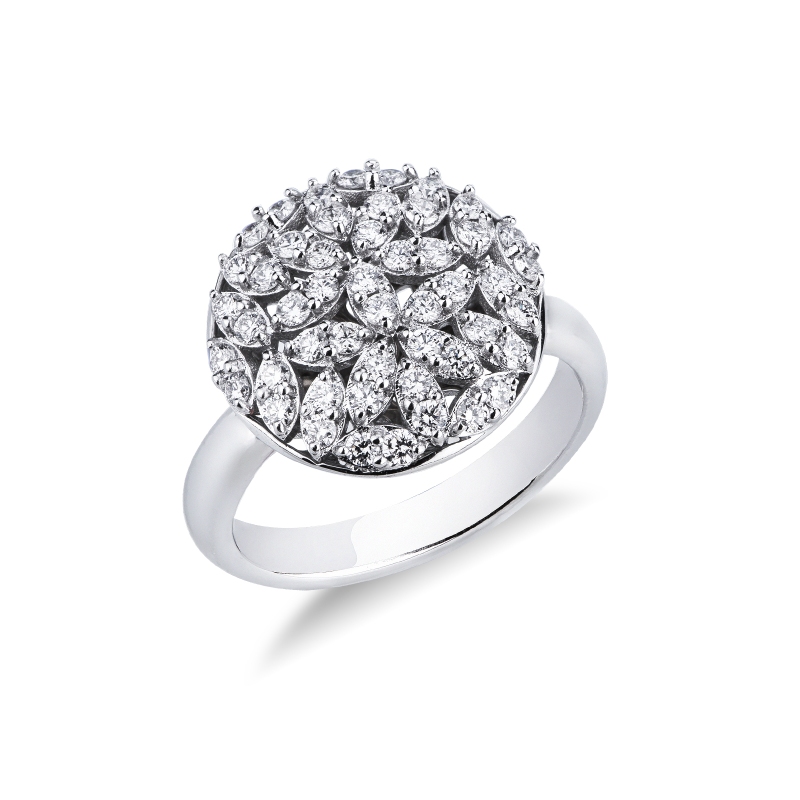 Bague ronde en or blanc 750 avec diamants