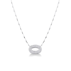 Collier avec pendentif ovale pavé en or blanc et diamants