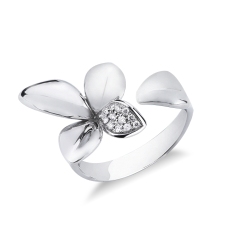 Bague ouverte fleur en or blanc et diamants