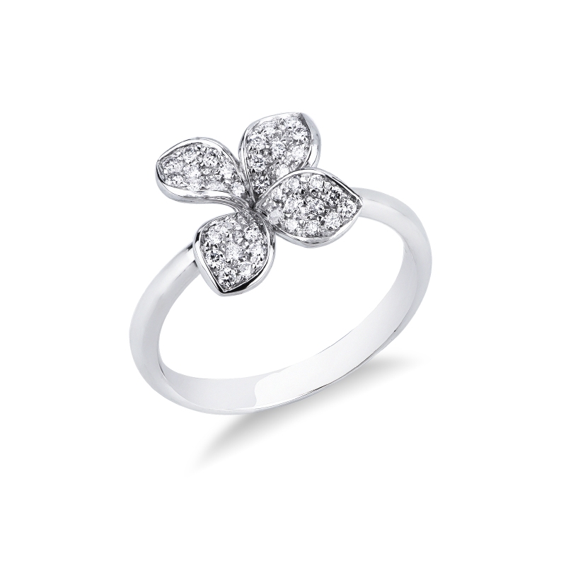 Bague fleur en or blanc avec diamants