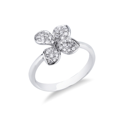 Bague fleur en or blanc avec diamants